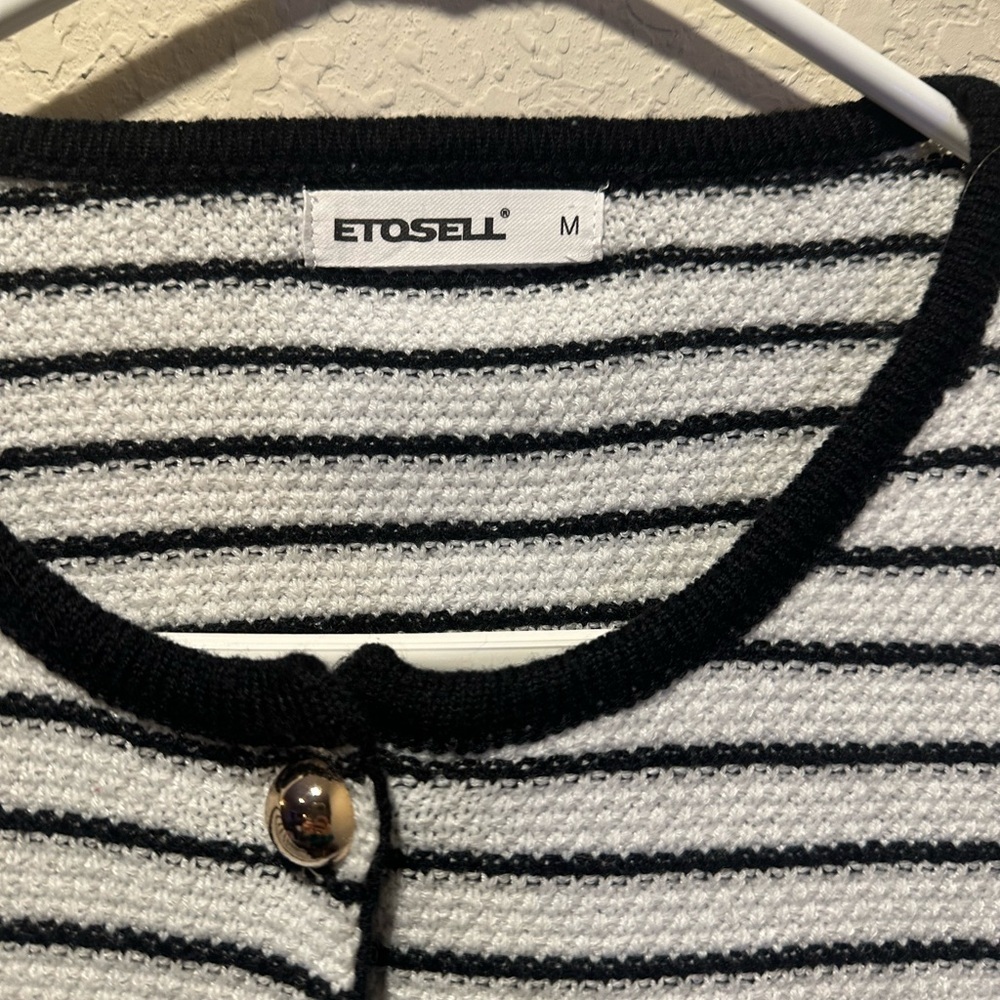 Etosell Black and White Striped Cardigan With Gold Buttons Size Medium - Picture 5 of 8